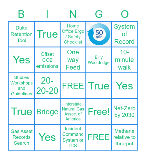 Monday, Day 1 Bingo Card