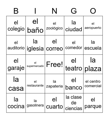 LOS LUGARES Bingo Card