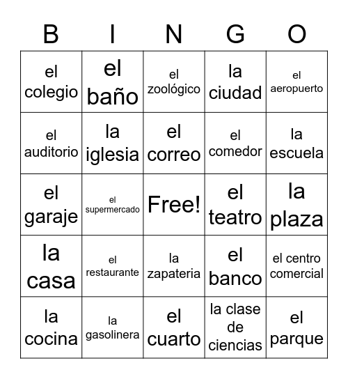 LOS LUGARES Bingo Card