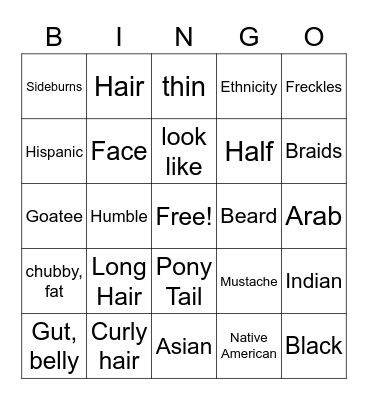 Describing People - Unit 8 ASL Bingo Card