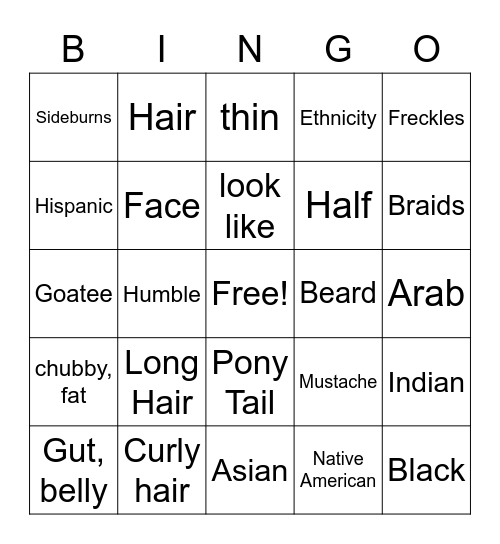Describing People - Unit 8 ASL Bingo Card