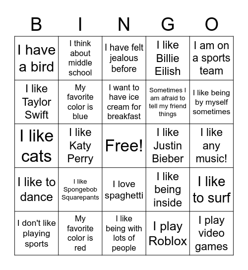 What do we have in common? 4-6 Bingo Card