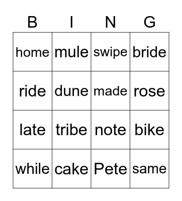 Long Vowel Words Bingo Card