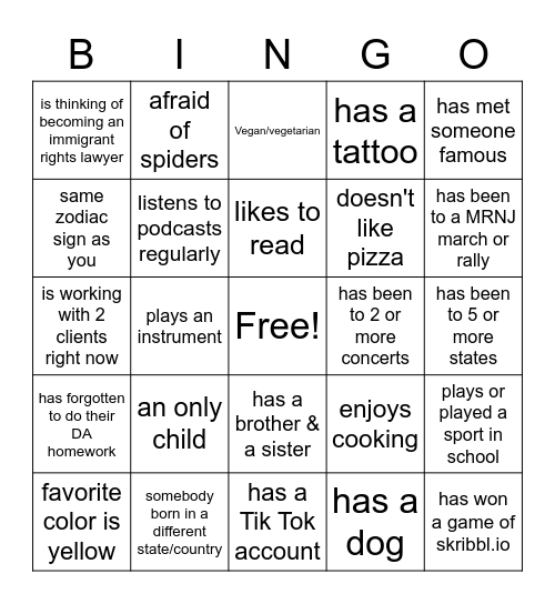 Dream Ambassadors Bingo Card