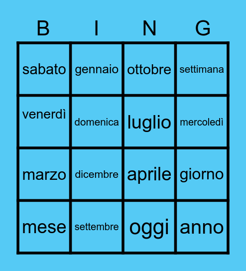 i giorni e i mesi Bingo Card