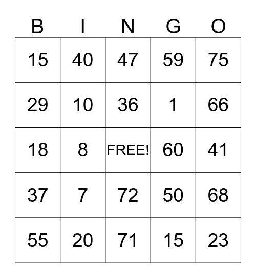 FORRESTON GROVER Bingo Card