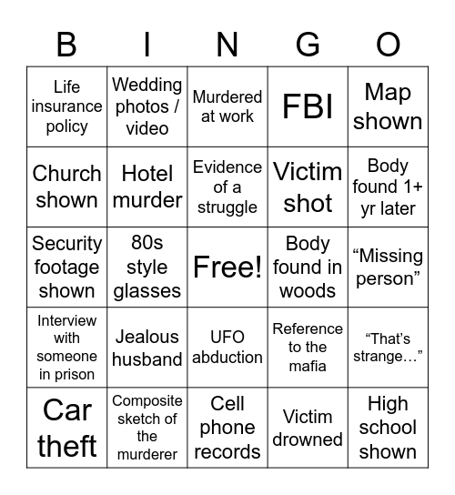 Unsolved Mysteries 1 Bingo Card