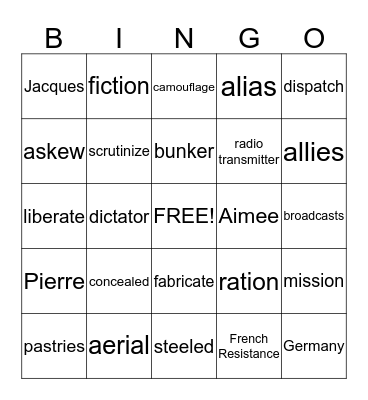 "The Message" Vocabulary Bingo Card