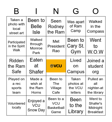 VCU Spirit and Traditions Bingo Card