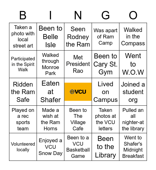 VCU Spirit and Traditions Bingo Card
