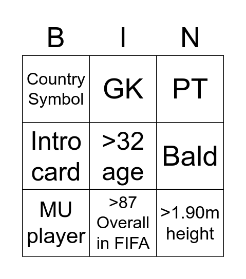 UEFA EURO 2020 BINGO Card