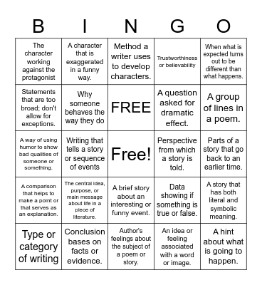 Academic Vocabulary Bingo Card