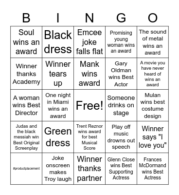 Oscar Party 2021 Bingo Card