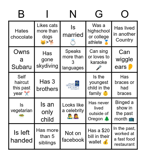 OHSU Home Infusion Pharmacy BINGO! Bingo Card