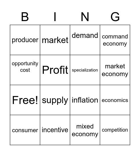 Economy Bingo Card