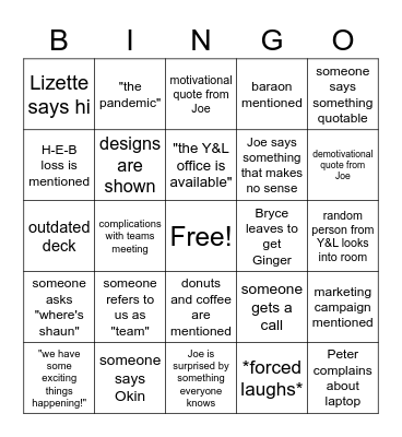 Division Meeting Bingo Card