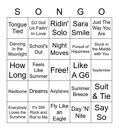 Summer Nights Bingo Card
