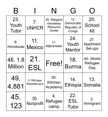 CCS Volunteer Bingo Card