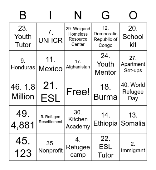 CCS Volunteer Bingo Card