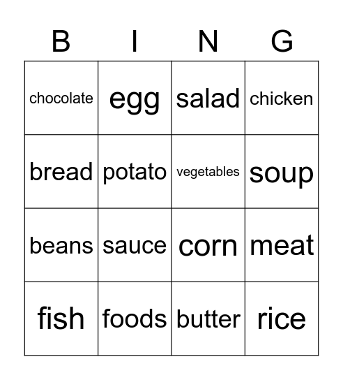 Los alimentos Bingo Card