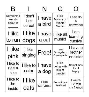 What do we have in common? K-3, SDC Bingo Card