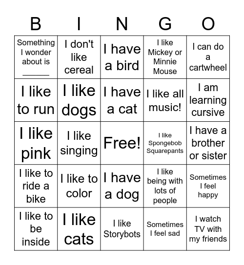 What do we have in common? K-3, SDC Bingo Card