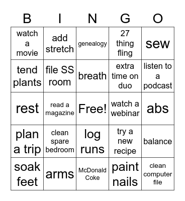 Weekend Bingo Card