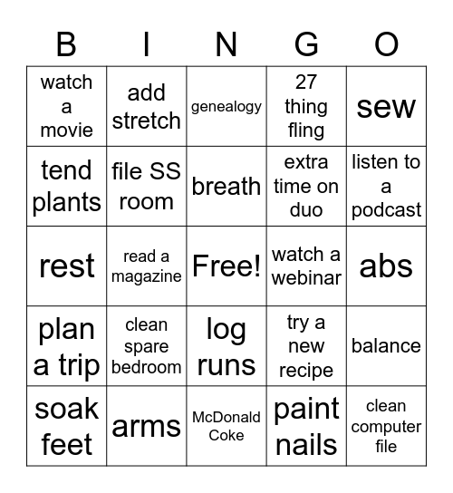 Weekend Bingo Card