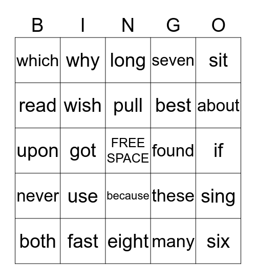 SIGHT WORD BINGO Card