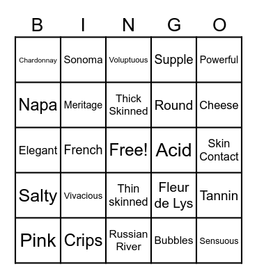 Wine Words BINGO Card