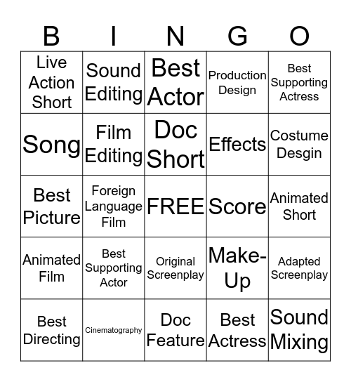 OSCAR BINGO! Bingo Card