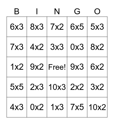 2, 3, and Some 5s Multiplication Game Bingo Card