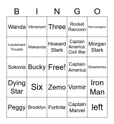 Avengers Bingo Card