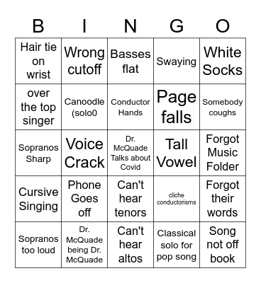 Choir Concert Bingo Card