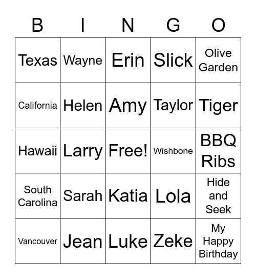Barbara Bingo Card