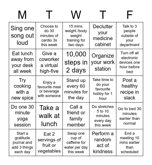 May Wellness Bingo Card