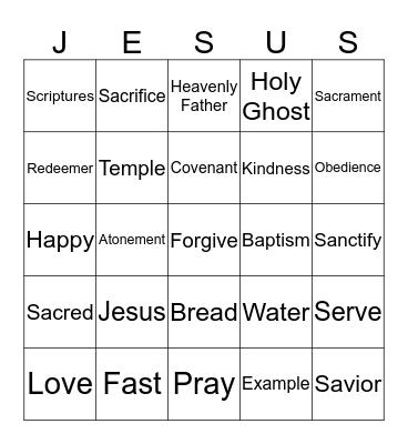 Sacrament Meeting Bingo Card