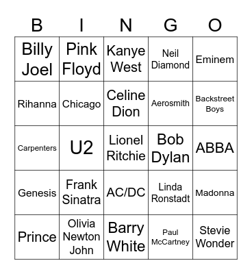 Top Selling Artists of All Time Bingo Card