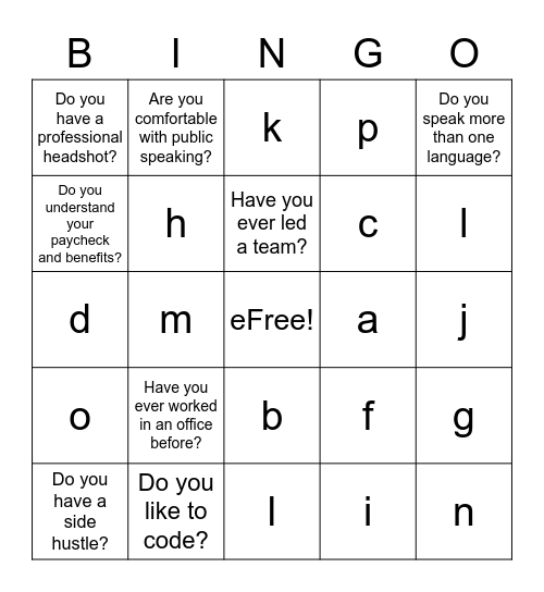 WIT YoPros - Networking Bingo Card