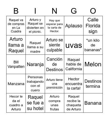 Destinos #15 Bingo Card