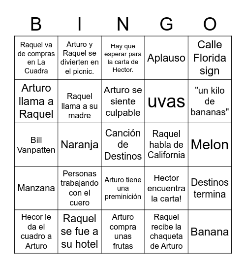 Destinos #15 Bingo Card