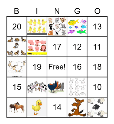 Numeros y Mascotas Bingo Card