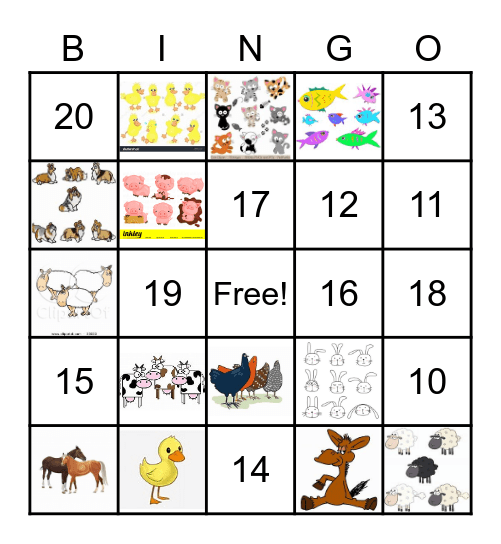 Numeros y Mascotas Bingo Card