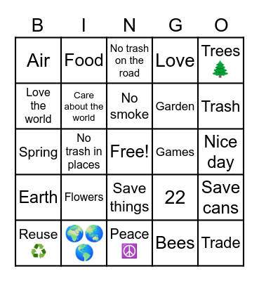 Earth day Bingo Card