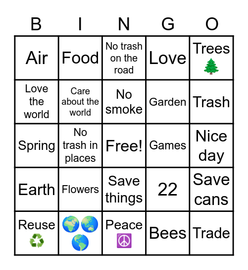 Earth day Bingo Card