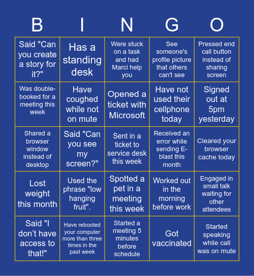 Colliers Team Bingo Card