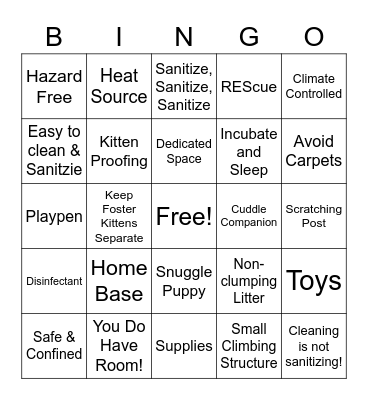 Kitten Lady Bingo Card