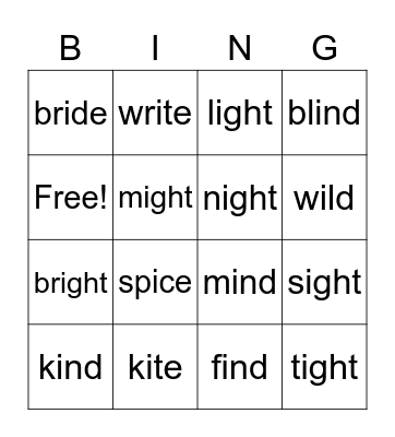 Long -i Patterns Bingo Card