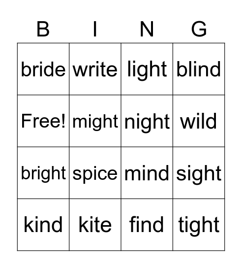 Long -i Patterns Bingo Card