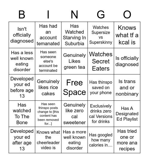 Ed Tumblr Bingo Card